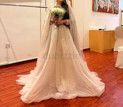 Ivory Sparkle Bridal Wedding Gown with Long Cape - Size Available