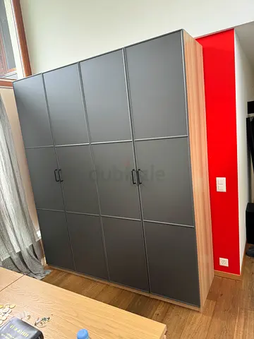 Large modern in wood grey wardrobe  good condition and wooden cabinet good condition. Almost new
