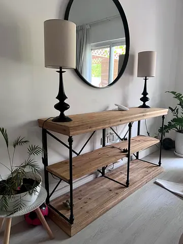 Solid Wood Console Table with Black Metal Frame - 3-Tier Hallway Shelf without mirror and lamp