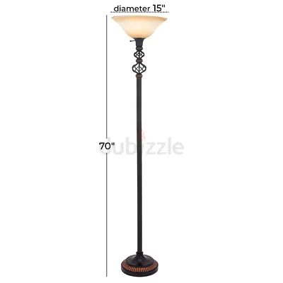 Torchiere Floor Lamp with Frosted Glass Shade and Bronze Finish 180 cm