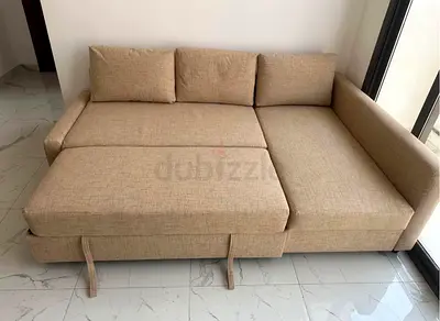 Beige L-shaped Sofa Bed with Storage Good Condition ikea