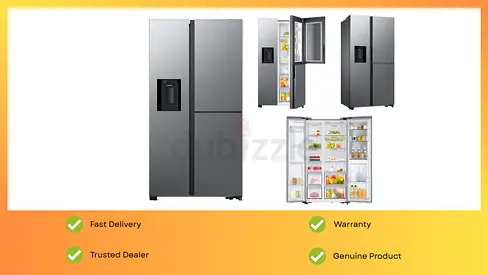 Samsung Refrigerator 628 Liter Side by Side Water Dispenser, Automatic Defrost, Color Silver