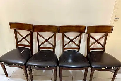 Set of 4 Wooden Dining Chairs with Brown Leather Seats