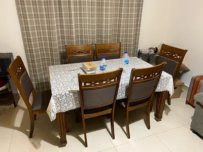 Solid Wood 6-Seater Dining Table with Chairs - Classic Design