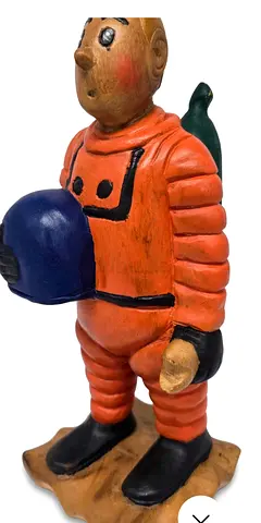 Beautiful brand new hand carved wooden tintin in a spacesuit for sale.