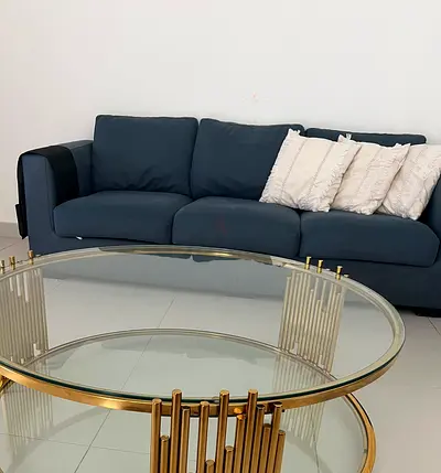 Dark Blue 3-seater, 2-seater, and one seater sofas in Good Condition. Without cushions.
