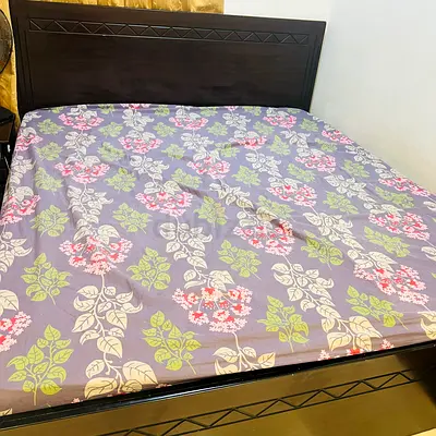 King wooden bed frame with headboard - dark finish with mattress
