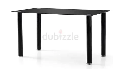 Black Glass Top Dining/Work Table with Metal Legs