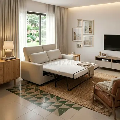 Modern Fold Out Sofa Bed in Cream Fabric vimle