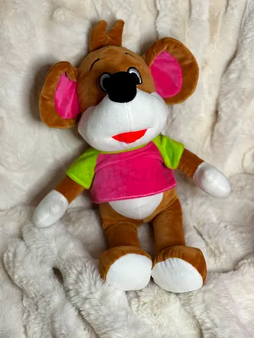 Soft Brown Mouse Plush Toy in Pink and Green Shirt