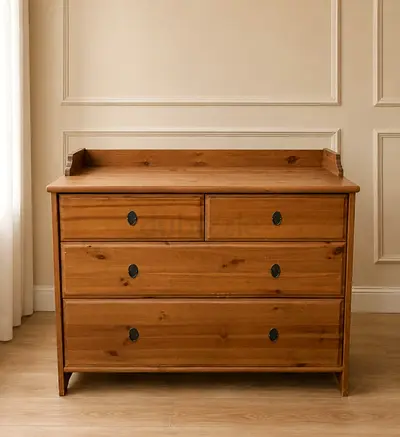 Solid Wood 4-Drawer Dresser / Chest with Raised Back