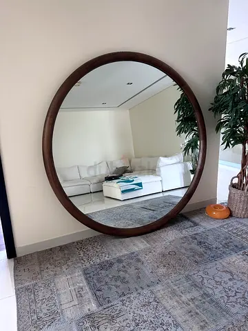 Large Marina home brand new Round Wooden Frame Wall Mirror - Rustic Brown