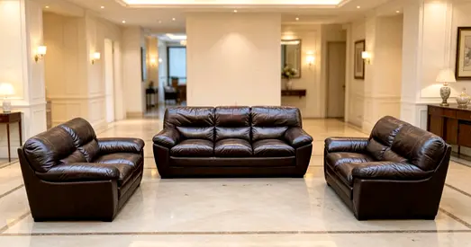 Genuine brown leather 3-piece sofa set (3-seater + 2x 2-seaters) - good condition