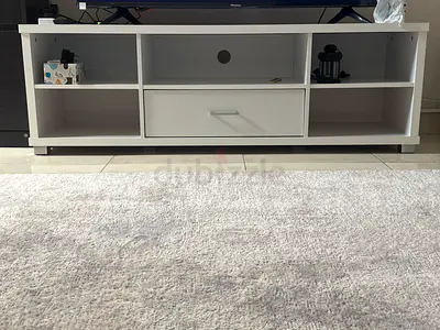 White TV cabinet / entertainment unit with open shelves
