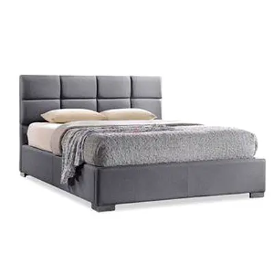 Grey upholstered double bed, modern headboard