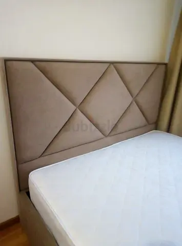 Upholstered King Headboard in Beige - Modern Geometric Design