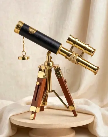 Brass Nautical Telescope on Wooden Tripod - Decorative Vintage-Style