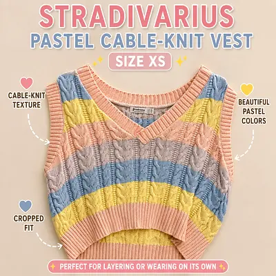 Stradivarius Pastel Sweater Vest Size XS🌸💙💛