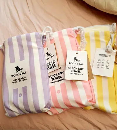 Set of 3 Dock & Bay Quick-Dry Striped Towels — New in Pouch. AED 195 For All 3.