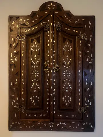 Walnut mother of pearl mosaic wooden panel window