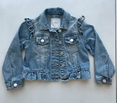 Trendy & Cute: The Perfect NEXT Ruffle Denim Jacket (Age 4)! 👧🏻💙✨