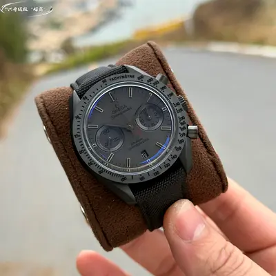 Omega Speedmaster Dark Side of the Moon watch, distinguished by its matte black ceramic case and dar