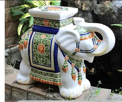 Ceramic Decorative Elephant Stool/Plant Stand (Hand-painted)