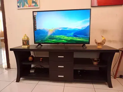 Wood TV Entertainment Unit with Drawers - Dark Finish