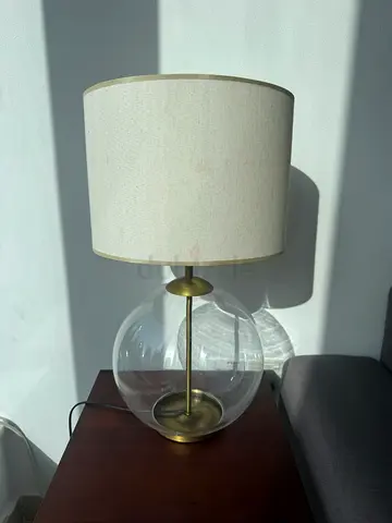 Glass Globe Table Lamp with Fabric Shade - Brass Finish
