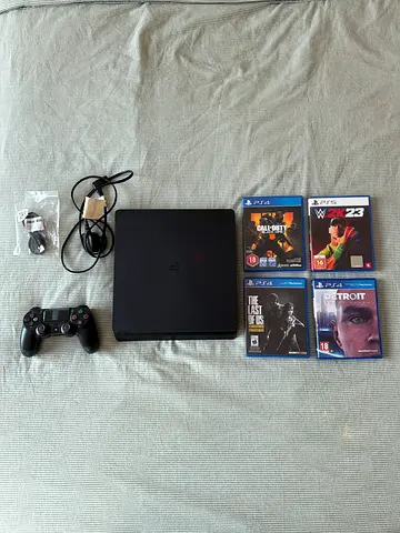 PS4 Slim 500GB + Brand New Controller & Charger + 4 Games – Full Gaming Bundle