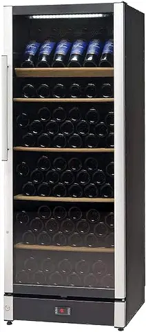 Vestfrost (W155) wine cooler, with wooden shelves and temperature display