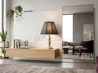 Metal base table lamp with grey fabric shade 60 cm