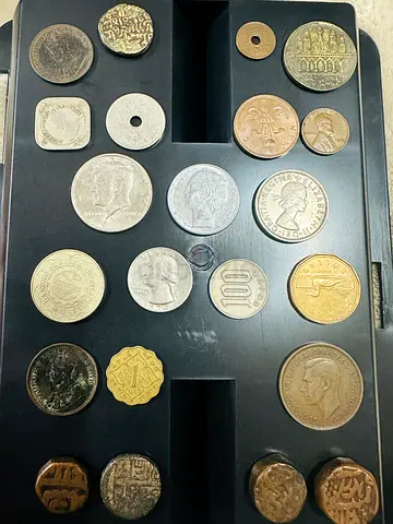 Mixed World Coin Collection in Display Tray — Assorted Vintage Coins