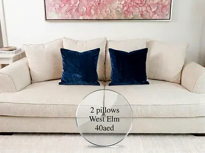 West Elm navy velvet decorative throw pillows - set of 2