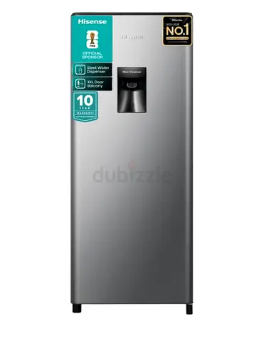 Slim single-door Hisense Fridge with water dispenser - stainless steel
