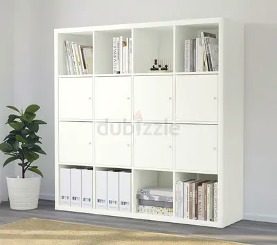 White 12-Cube Storage Shelves with 8 Doors - Modern Bookcase/Organizer