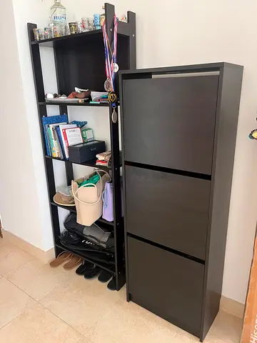 IKEA Black Bookshelf and Shoe Cabinet Storage Set