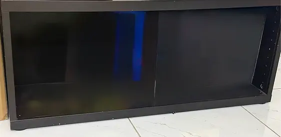 Low black TV cabinet / media shelf in good condition