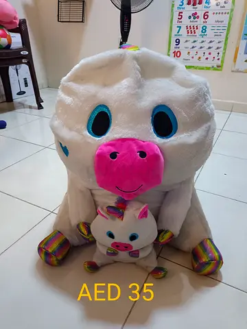 Large plush unicorn pig + small matching plush - set (good condition)