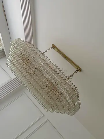 Oval crystal chandelier with brass frame - good condition