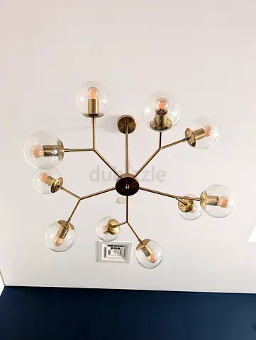 Modern Brass 10-Arm Globe Chandelier - Midcentury Style