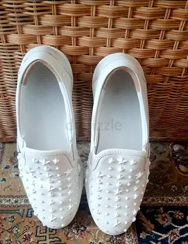 Jimmy-Choo White Studded Slip-on Leather Sneakers (preowned). AED 330 Only! Fixed Price! Size 42EU.