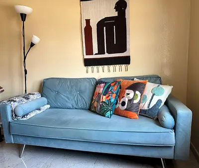 3 Seater Sofa - Light blue Velvet - Modern Apartment Sofa