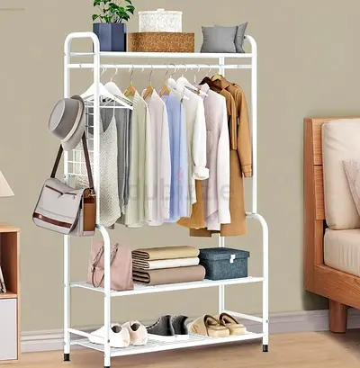 New Multipurpose White Metal Clothing Garment Rack with Storage Shelves