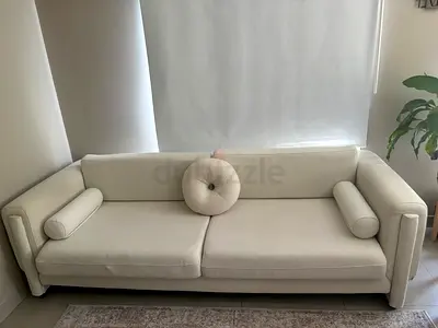 3-Seater White Fabric Sofa in Good Condition