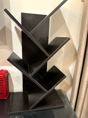 Dark Wood Zigzag Corner Shelf / Display Unit - Good Condition