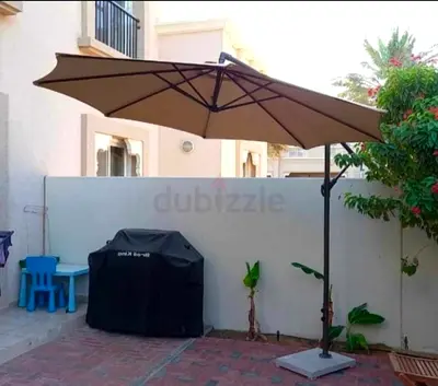 Large Cantilever Patio Umbrella with Base - Brown
