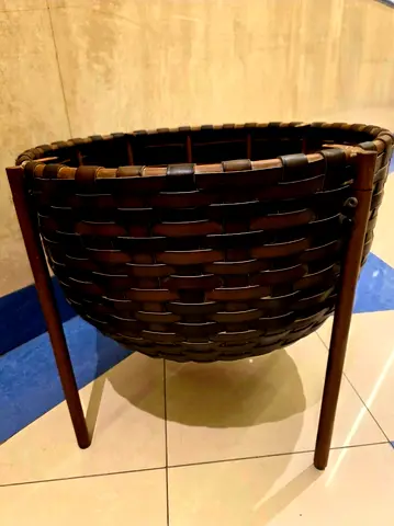 Woven Rattan Multipurpose Pot with Wooden Stand - Dark Brown. New. Unused. AED 295 Only!
