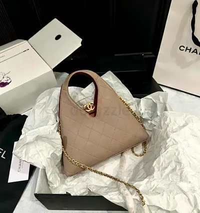 Chanel Beige Quilted Leather Top-Handle Shoulder Bag with Chain