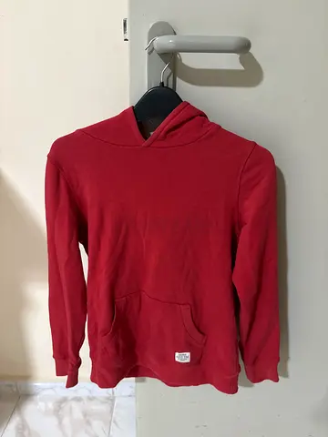 Red long-sleeve crewneck top with front pocket - good condition